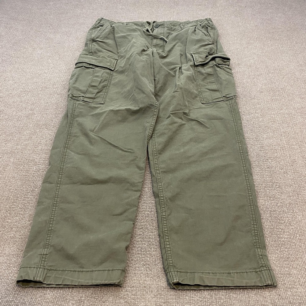 Uniqlo Cargo Pants Mens XL Green Relaxed Baggy Army Drawstring Cuff